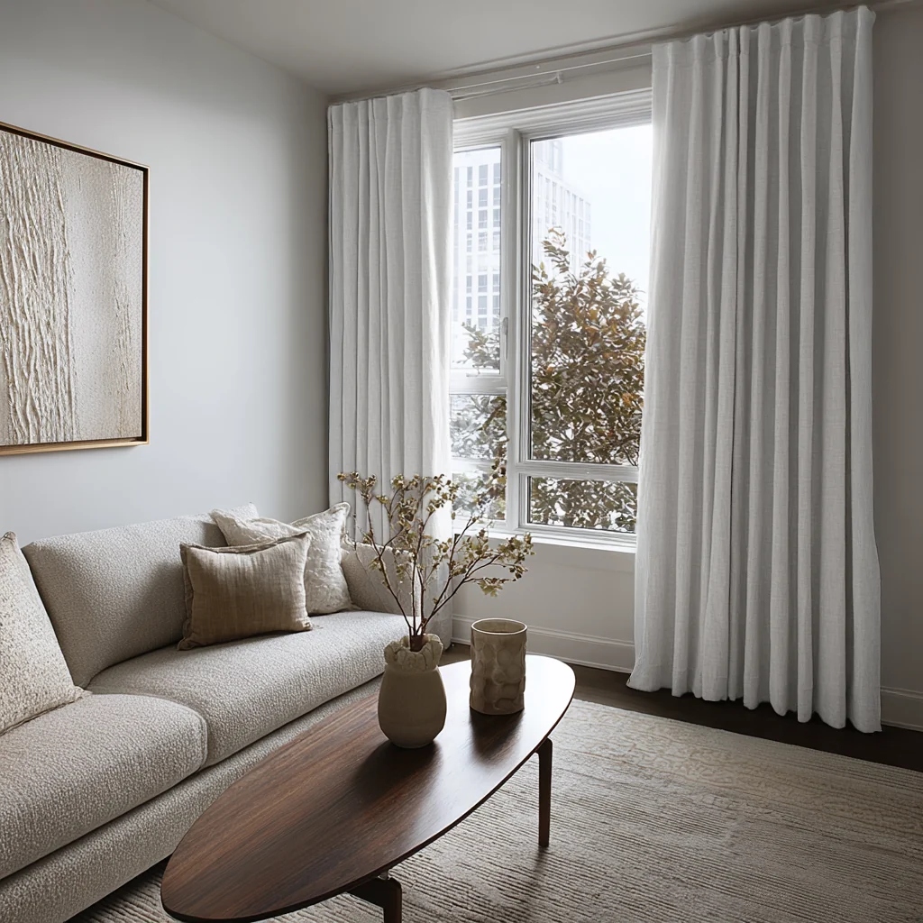 Minimalist Bouclé Dokulu Aydınlık Salon